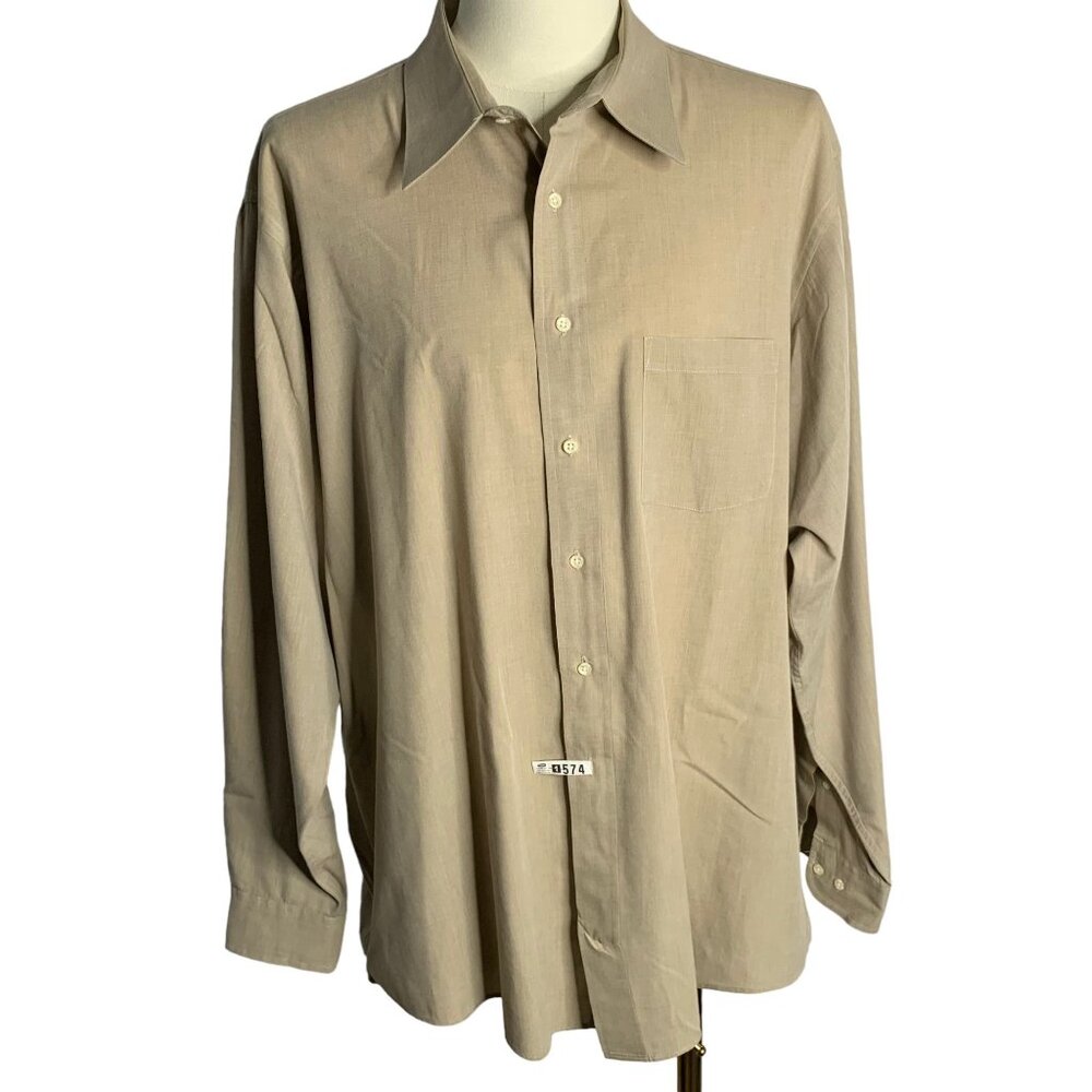 Vintage 90s Arrow Dover Button Up Shirt 2XL Beige Long Sleeve Broadcloth Pocket